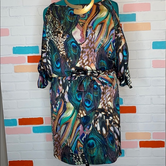 Cache Dresses & Skirts - Peacock print cocktail dress